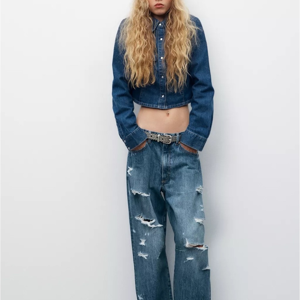 Zara Barrel Distressed Ankle Jeans